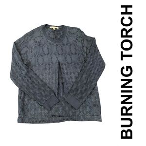 Burning Torch Embroidered Long Sleeves Blouse Medium